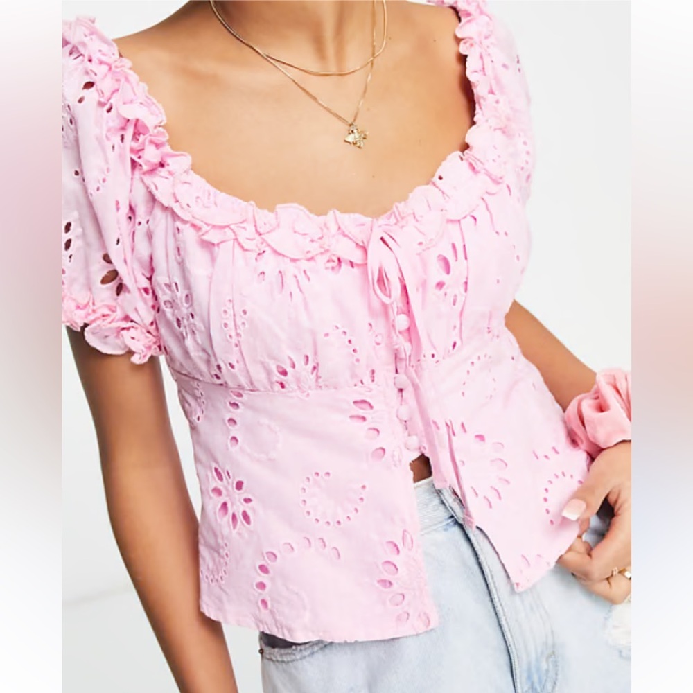charlie holiday pink eyelet top